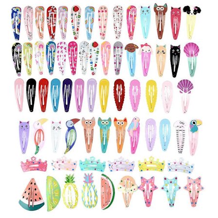 Søte tegneseriehårspenner, 92 stk metall snap hårspenner for små jenter hårtilbehør (tilfeldig)