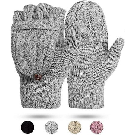 【PP】Damehandsker Fingerløse Vanter - Damehandsker Vintervarme Strikkede Fingerløse Handsker Uldvanter Fligbeskyttelse Sms-handsker Grå