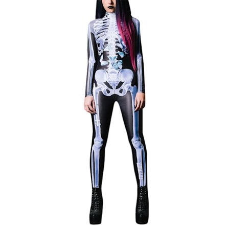 Halloween Sexy Skjelett Bodysuit Halloween-kostymer For Unisex 3D Skjelettmønster Skinny Jumpsuit Female S