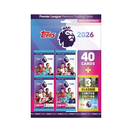 Topps - Negro Trading Cards - Premier League 2026 Mega Multipack - 4 Packs (40 cards + 3 Limited Edition) @ Hatstore