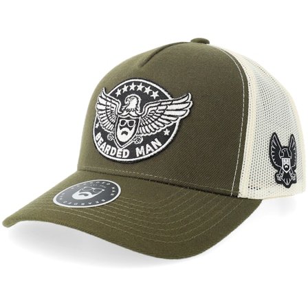 Bearded Man - Green trucker Czapka Z Daszkiem - Eagle Logo Olive/Stone A-frame Trucker @ Hatstore