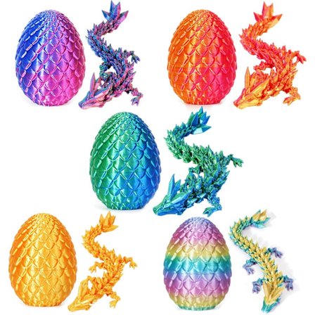 5-pakning 3D-printede drageegg med drage inni, Easter Mystery Dragon Egg Articulated Crystal Dragon Fidget Toy, Surprise 3D-printet dyrelekesett