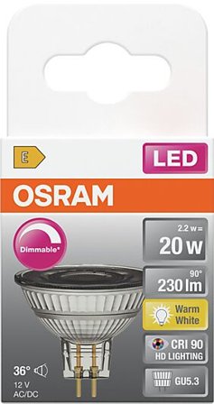 OSRAM Led Spot Gu5,3 Mr16 20 230lm 12V Dimbar Varmhvit