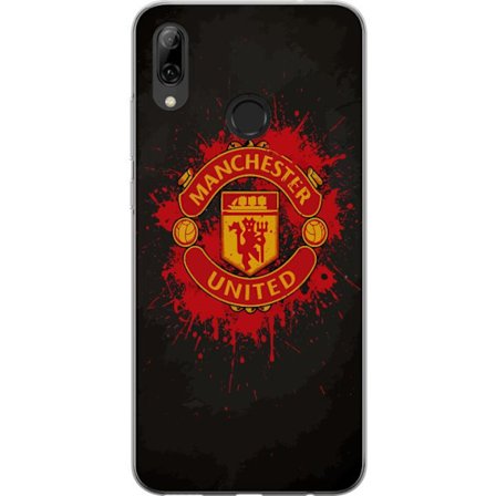 Kompatibelt Mobildeksel til Huawei Huawei P smart 2019 Manchester United logo i rød og gul farge med røff sportslig bakgrunn