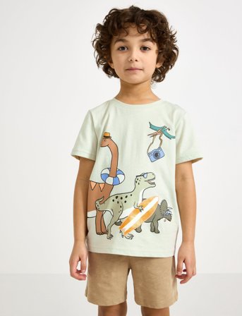 Lindex Top Ss Dinos Summer Front - Khaki green - 92