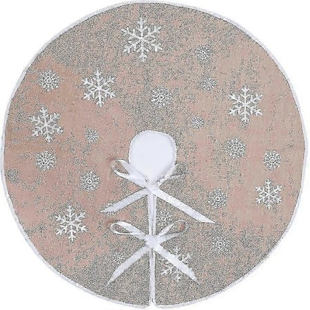 Juletræstæppe Juletræsfodmåtte i Sækkelærred med Hvide Snefnug Juletræstæppe Juledekorationer (khaki, 75 cm)