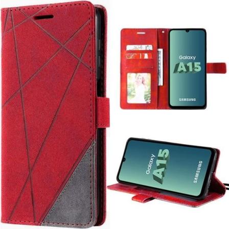 Cover til Samsung Galaxy A15 5G-4G, rød, retro lædereffektbeskyttelse og TPU-interiør med stativfunktion Röd