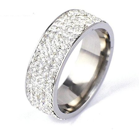 Silver Ring i Rostfritt Stål -5 rader Rhinestones/Strass Stl 22