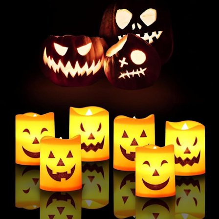 Halloween-dekorasjon – 6-pakning flammende Jack-o'-lantern-lys for hjem og fest
