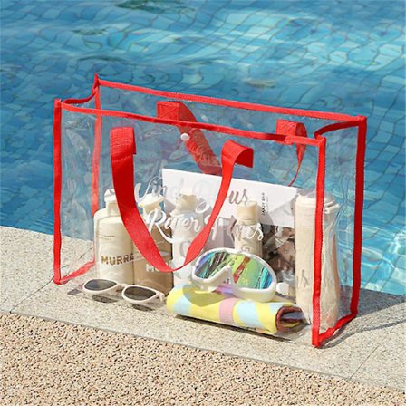 Gjennomsiktig veske, transparent se gjennom klar tote bag for arbeid, sportspill(RØD)