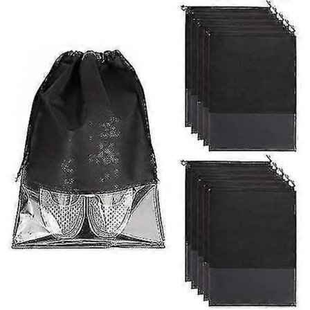 10 stk. Rejsesko Taske Med Gennemsigtigt Vindue Vandtæt Støvtæt Opbevaringstaske Til Sko Tøj Sort JYG