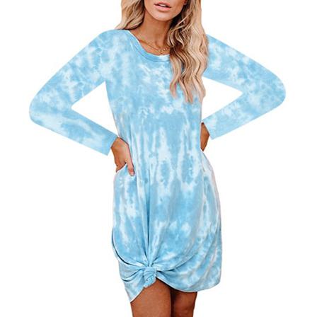 Kvinnor Tie-dye Print Klänning Rund Hals Långa Ärmar Casual Daily