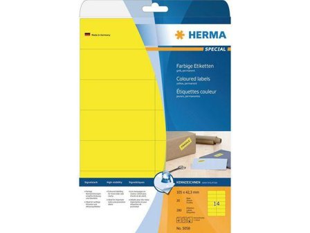 Herma Special - Papir - matt - permanent selv-adhesiv - gul - 105 x 42.3 mm 280 etikett(er) (20 ark x 14) merkelapper