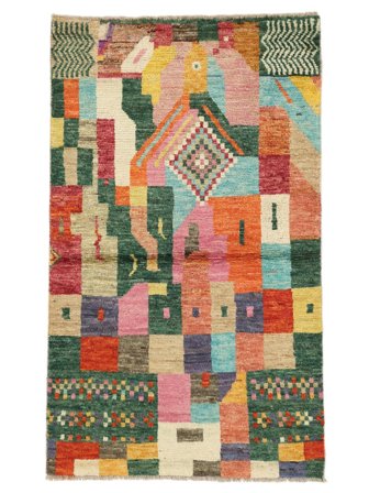 Hand Knotted Berber Colourful Rug 90X148 Brown/Dark Green