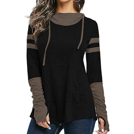 Dame Hættetrøje med Tommelfingerhuller Langærmet T-shirt Snøretoppe med Lommer