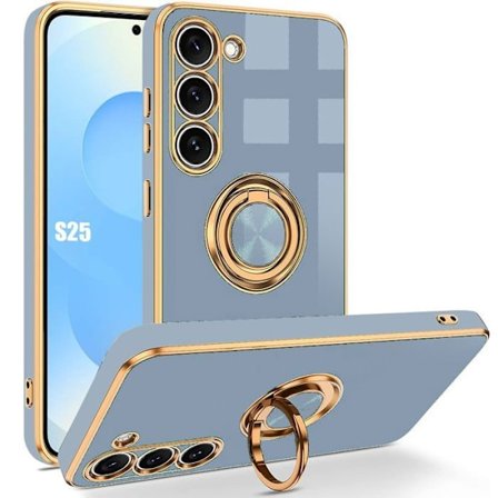Cover til Samsung Galaxy S25 - Silikone Stødabsorberende Beskyttelse med Drejeligt Ring - Blå