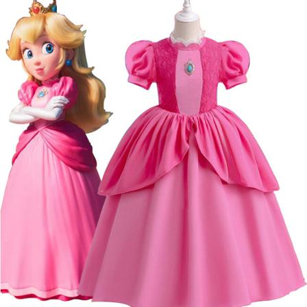 Girl's Bubble Sleeve Midja Cinching Puffy Klänning 110CM