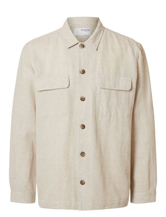 Slm-Leroy Linen Blend Overshirt Ls Noos Beige Selected