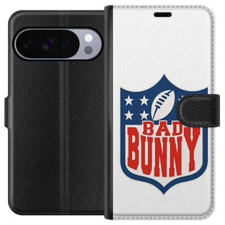Kompatibel Tegnebogsetui til Google Pixel 10 Pro XL Bad Bunny rød grafisk plakat med portræt og typografi i latinamerikansk popdesign