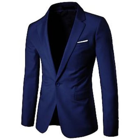 Mænds Blazer Enkelt Knap Solid Farve Nedklappelig Krave Plus Størrelse Slank Lommer Suit Jakke til Kontor (3XL Blå)