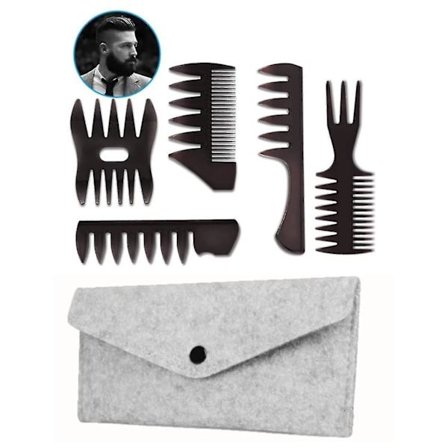 5 Piece Comb Set With Storage Case Comb Men Retro Wide Tooth Comb Hair