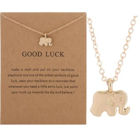 Lycka till - halsband med budskap och elefant present Guld