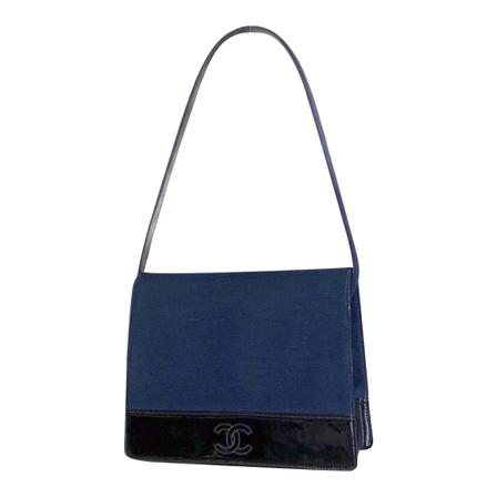 Chanel Vintage, Pre-owned vintage 1990s shoulder bag jersey patent leather Blauw, Dames, Maat:ONE Size,leer