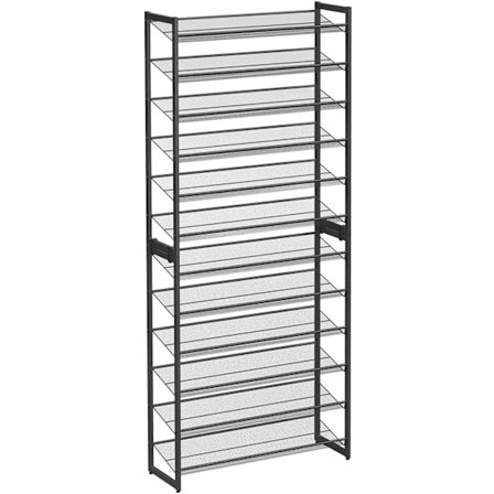 Rootz-kenkäteline - 12 tasoa - 48-60 paria kenkiä - metalli - Säädettävät hyllyt - Musta - 92,5 x 30,7 x 223 cm