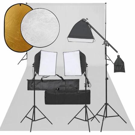 Vidaxl Fotostudio Med Lampor, Bakgrund Och Reflexskärm Svart