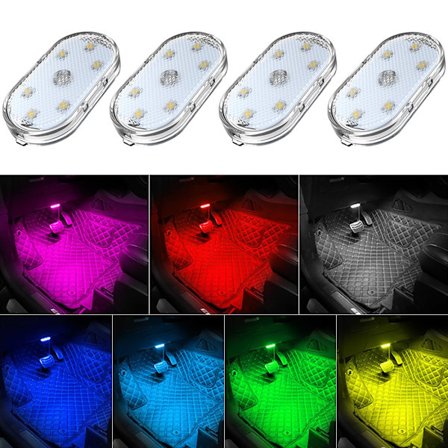 4 kpl LED-valoja auton sisätiloihin, 7 värin tunnelmavalaistus auton sisätiloihin, USB ladattava lukuvalo auton sisätiloihin