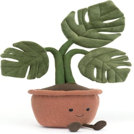 Jellycat Amuseables Potteplante Monstera Kosedyr, 43 cm - Planteplysj - Morsom Innredning & Gave