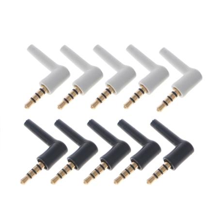 10 st Guldpläterade 3/4-poliga 3,5 mm 90° hane stereohörlurar Minijackkontakt o