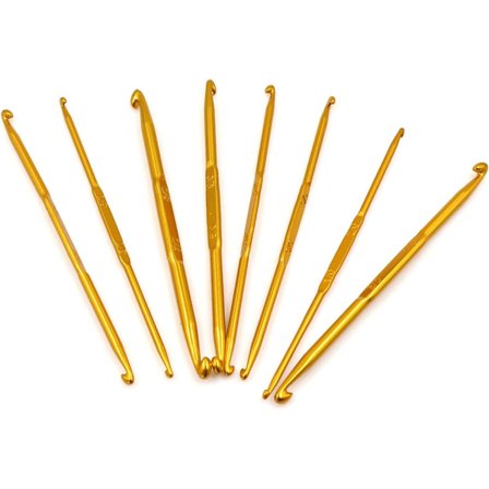 Set med 8 Dubbeländade Virknålar i Aluminium för Ull