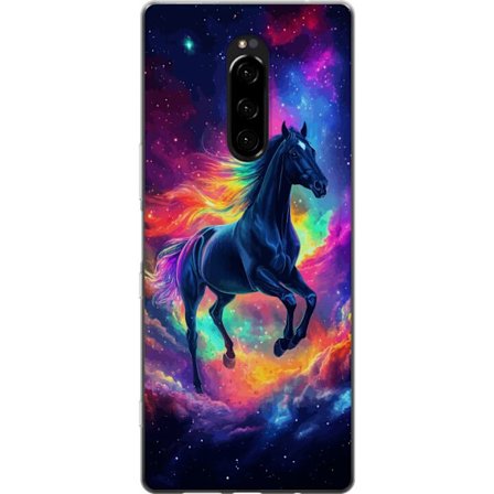Kompatibelt Mobilskal till Sony Sony Xperia 1 Färgstark galaxhäst med regnbågsmane i rymdmiljö, magisk fantasyillustration för barnrum, posters o