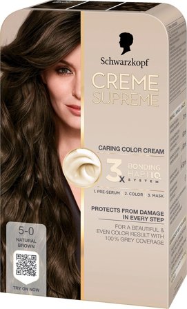 Schwarzkopf Creme Supreme Caring Color Creme 5-0 Natural Brown, Hår, Hårfarve, Permanent Hårfarve