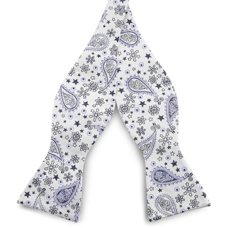 White & Blue Paisley Pattern Silk Self-Tie Bow tie for Men - Self-tie bow ties