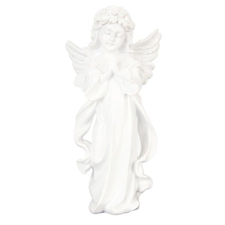 Baby Engel Statue Hvid 27,5 cm Høj Håndskåret Rige Detaljer Holdbar Resin Cherub Figur til Have Familie Kontor