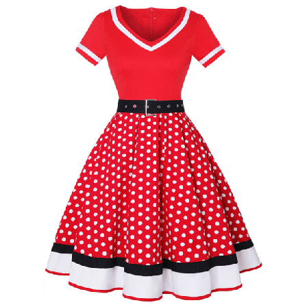 Dam Polka Dots Swing A-line Sundress V-hals Korta Mini Klänningar