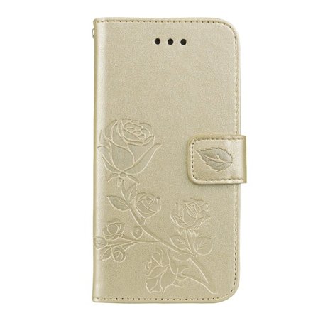 Kotelo iPhone 14 Plus Tyrant Gold Rose -kohokuviolla, 3D-kohokuvioitu lompakkokotelo korttipidikkeellä