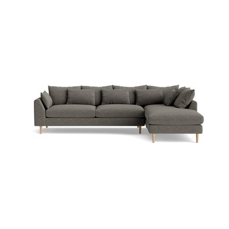 Ofelia chaiselong sofa, højrevendt - Boston Grå - 300x210x85cm - Blød komfort stofsofa med puder inkluderet - Elegant chaiselong sofa