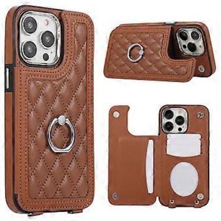 Skal för iPhone 16 Pro Max TPU+PU Läder Telefonskydd med Ringstativ och Axelrem (Stil B)