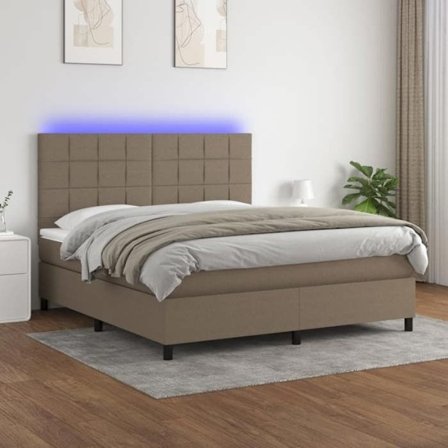 Maison Exclusive - Sengebund med lameller og madras samt LED Taupe 180x200cm Stof