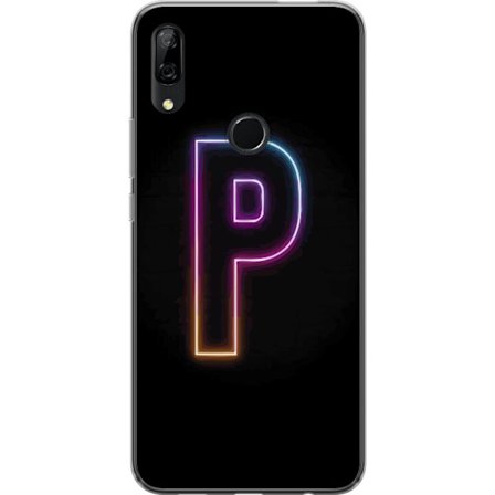 Yhteensopiva Puhelinkuori Huawei Huawei P Smart Z Minimaalinen neonkirjain P värin asteittaisella muutoksella ja valotehosteella mustaa taustaa vaste