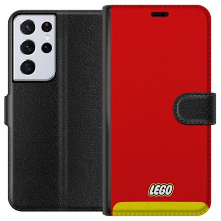 Kompatibelt Plånboksfodral till Samsung Samsung Galaxy S21 Ultra 5G Lego Röd Gul Poster Byggklossar Officiell Logotyp Leksaker Retro Vintage Design