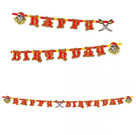Banderoll pirat formklippt Happy Birthday 250 cm - Partyninja.se