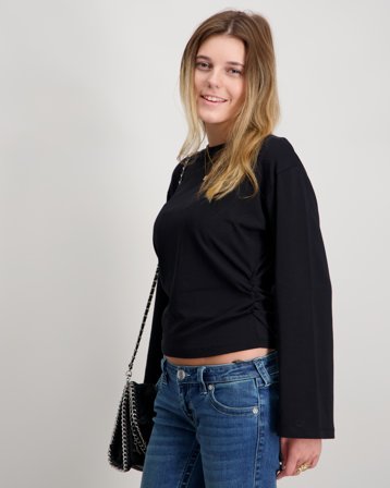 LMTD NLFREBEC LS ROUCHED SHORT TOP Zwart Tops/blouses Meisjes - Kids Brand Store