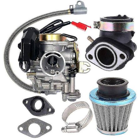 Karburator passer til Gy6 50cc 49cc 4-takts scooter Taotao motor 18mm karburator indsugningsmanifold luftfilter, sølv Snngv