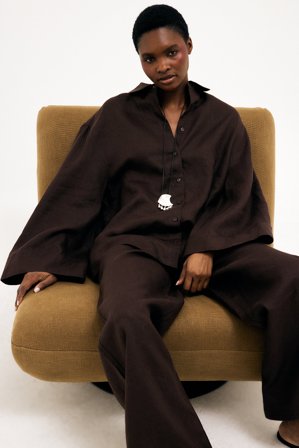 Premium Selection Chemise en lin à manches larges - Vêtements en lin - Marron - EU 34