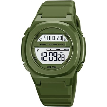 Sport Unisex Klockor Multifunktionell Digital Display Kalender Vecka PU Armband Quartz Vattentät 50ATM Herr och Dam Alarm Armbandsur