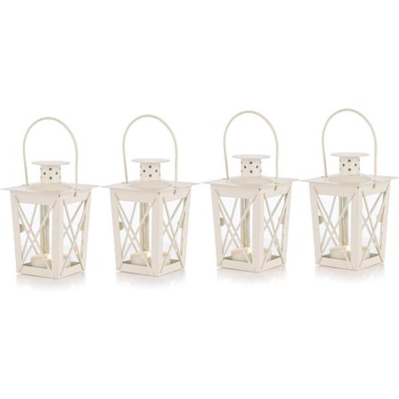 Glass Gulv-/Hengende Lykt, Bærbar Glasslykt, Retro Liten Jernlykt Telys, Innendørs/Gårdsplass Dekorativ Hengende Lys (Hvit, 4 stk)